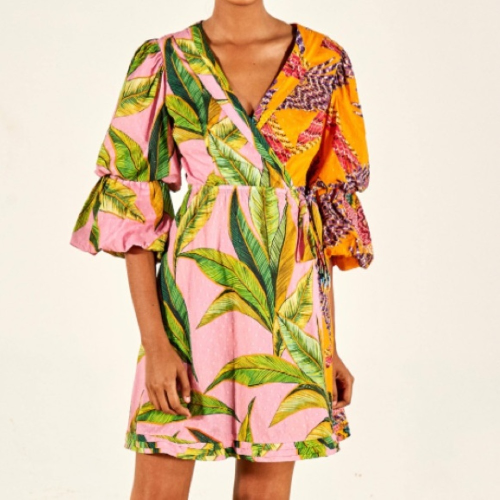 Farm Rio Mixed Print Wrap Dress